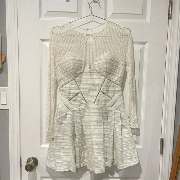 Self-Portrait Ivory Long Sleeve Mesh Dress - Picture 5 of 7